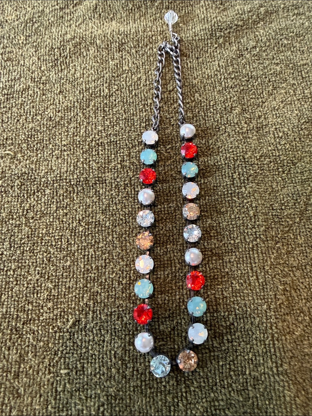 Multi-Color Crystal Statement Necklace with four pearls.